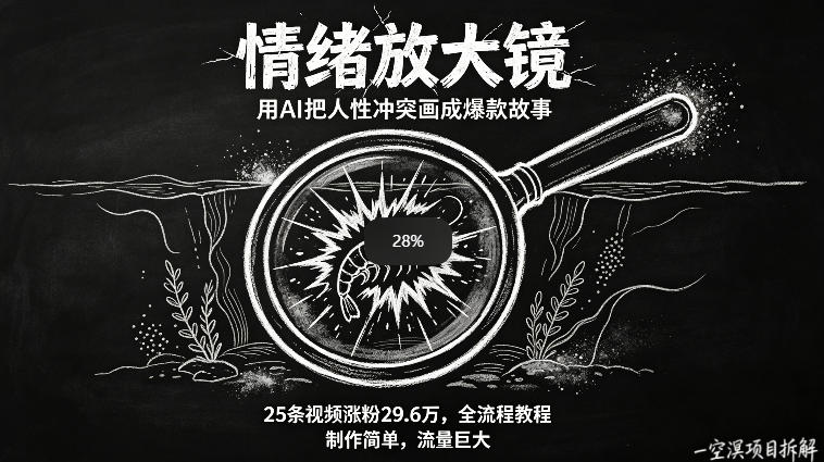 AI制作“情绪放大镜“视频，25条视频涨粉29.6W粉，流量巨大，制作简单，全流程教程-万象聊项目