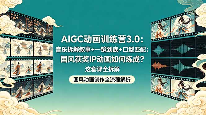 AIGC动画训练营3.0：音乐拆解叙事+一镜到底+口型匹配：国风获奖IP动画如何炼成？这套课全拆解-万象聊项目