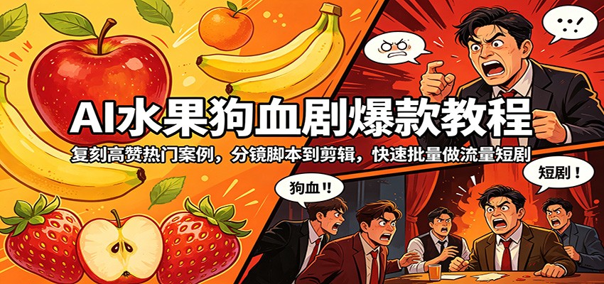 AI水果狗血剧爆款教程：复刻高赞热门案例，分镜脚本到剪辑，快速批量做流量短剧-万象聊项目