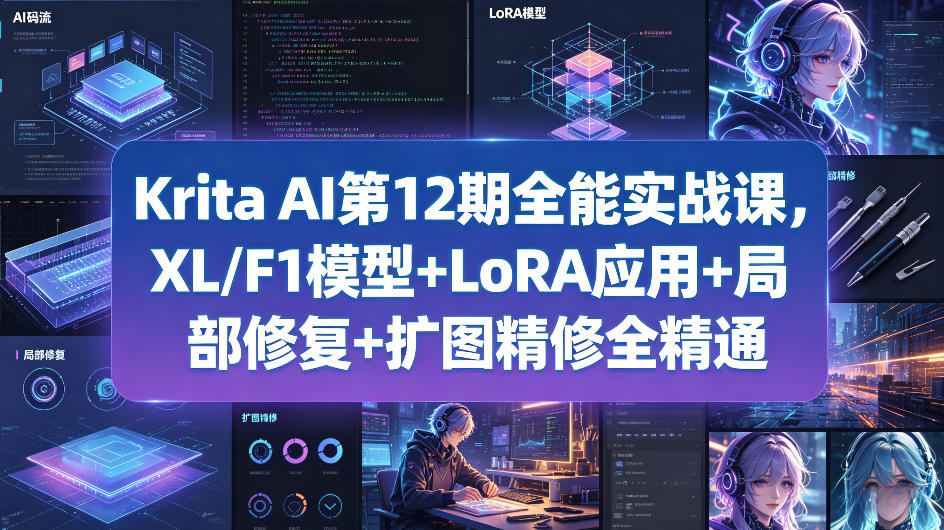 Krita AI第12期全能实战课，XL/F1模型+LoRA应用+局部修复+扩图精修全精通-万象聊项目