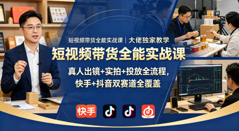 短视频带货全能实战课｜大佬独家教学，真人出镜+实拍+投放全流程，快手+抖音双赛道全覆盖-万象聊项目