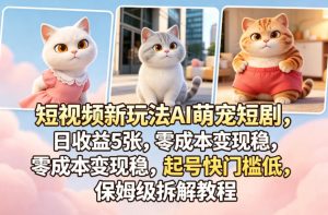短视频新玩法AI萌宠短剧，日收益5张，零成本变现稳，起号快门槛低，保姆级拆解教程-万象聊项目