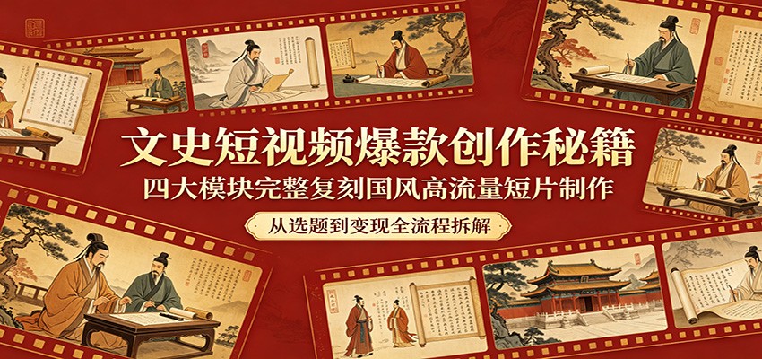 文史短视频爆款创作秘籍：四大模块完整复刻国风高流量短片制作-万象聊项目