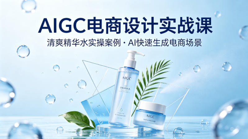AIGC电商设计实战课，以清爽精华水为实操案例，教你用AI快速生成电商场景-万象聊项目
