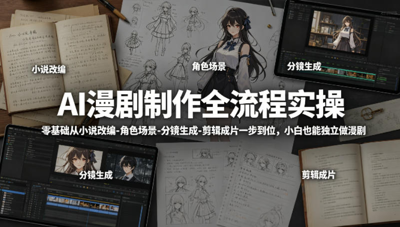 AI漫剧制作全流程实操，零基础从小说改编-角色场景-分镜生成-剪辑成片一步到位，小白也能独立做漫剧-万象聊项目
