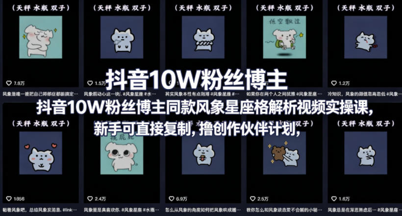 抖音10W粉丝博主同款星座性格解析视频实操课，新手可直接复制，撸创作伙伴计划，分成计划等-万象聊项目
