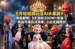 王炸短视频玩法AI水果剧(狗血剧情)9天涨粉300W+收益可观玩法简单，小白无脑照抄，详细拆解玩法-万象聊项目