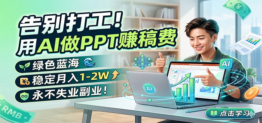 告别打工！用AI做PPT赚稿费，绿色蓝海，稳定月入1-2W，永不失业副业！-万象聊项目