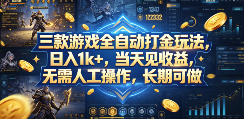三款游戏全自动打金玩法，日入1k+，当天见收益，无需人工操作，长期可做【揭秘】-万象聊项目