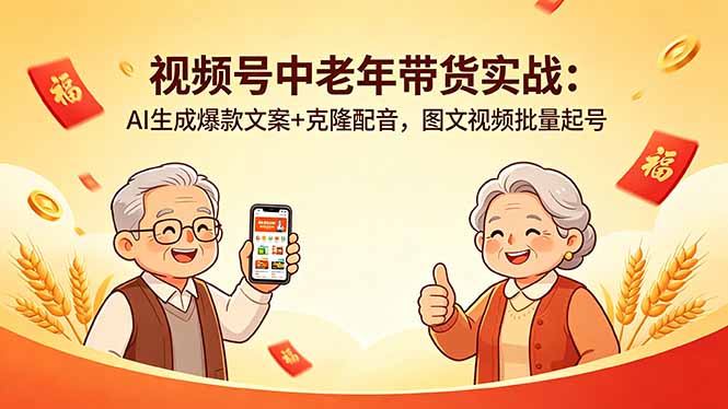 视频号中老年带货实战：AI生成爆款文案+克隆配音，图文视频批量起号-万象聊项目