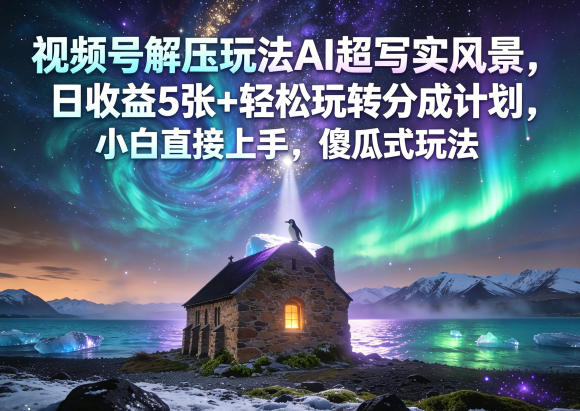 视频号解压玩法AI超写实风景，日收益5张+轻松玩转分成计划，小白直接上手，傻瓜式玩法-万象聊项目