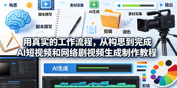 用真实的工作流程，从构思到完成AI短视频和网络剧视频生成制作教程-中英字幕-万象聊项目