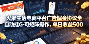 火聚生活电商平台广告掘金协议全自动挂G-可矩阵操作，单日收益5张+【揭秘】-万象聊项目