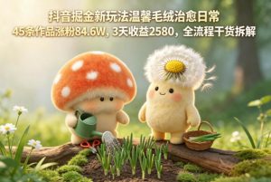 抖音掘金新玩法温馨毛绒治愈日常，45条作品涨粉84.6W，3天收益2580，全流程干货拆解-万象聊项目