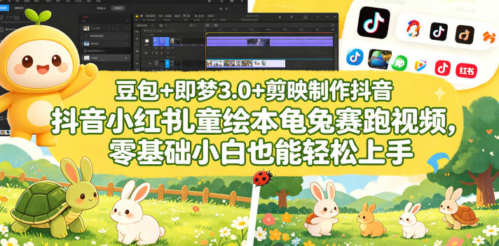 豆包＋即梦3.0+剪映制作抖音小红书儿童绘本龟兔赛跑视频，零基础小白也能轻松上手-万象聊项目