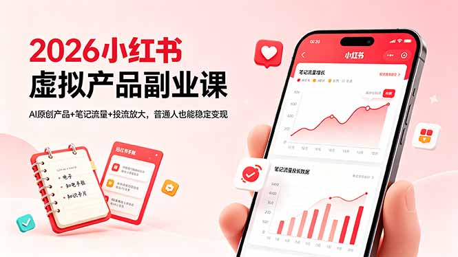 2026小红书虚拟产品副业课，AI原创产品+笔记流量+投流放大，普通人也能稳定变现-万象聊项目