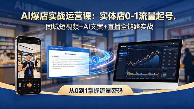 AI爆店实战运营课：实体店0-1流量起号，同城短视频+AI文案+直播全链路实战-万象聊项目