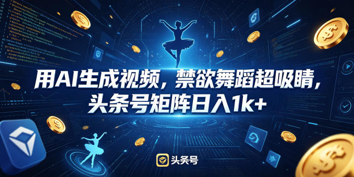 用AI生成视频，禁欲舞蹈超吸睛，头条号矩阵日入1k+-万象聊项目