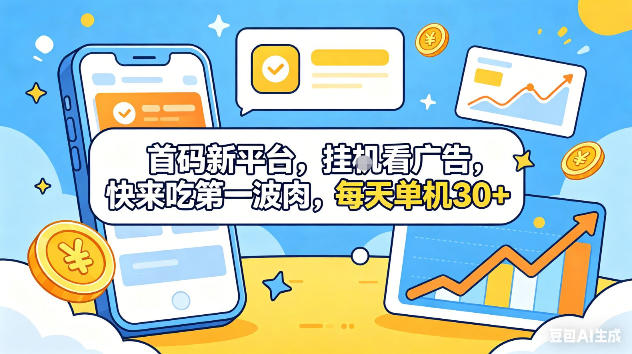 首码新平台，挂G自动看广告，快来吃第一波肉，每天单机30+，可矩阵放大【揭秘】-万象聊项目