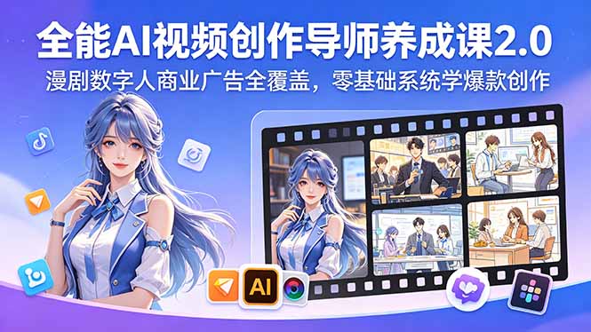 全能AI视频创作导师养成课2.0，漫剧数字人商业广告全覆盖，零基础系统学爆款创作-万象聊项目