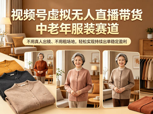 视频号虚拟无人直播带货中老年服装赛道，不用真人出镜、不用租场地，轻松实现持续出单稳定盈利-万象聊项目