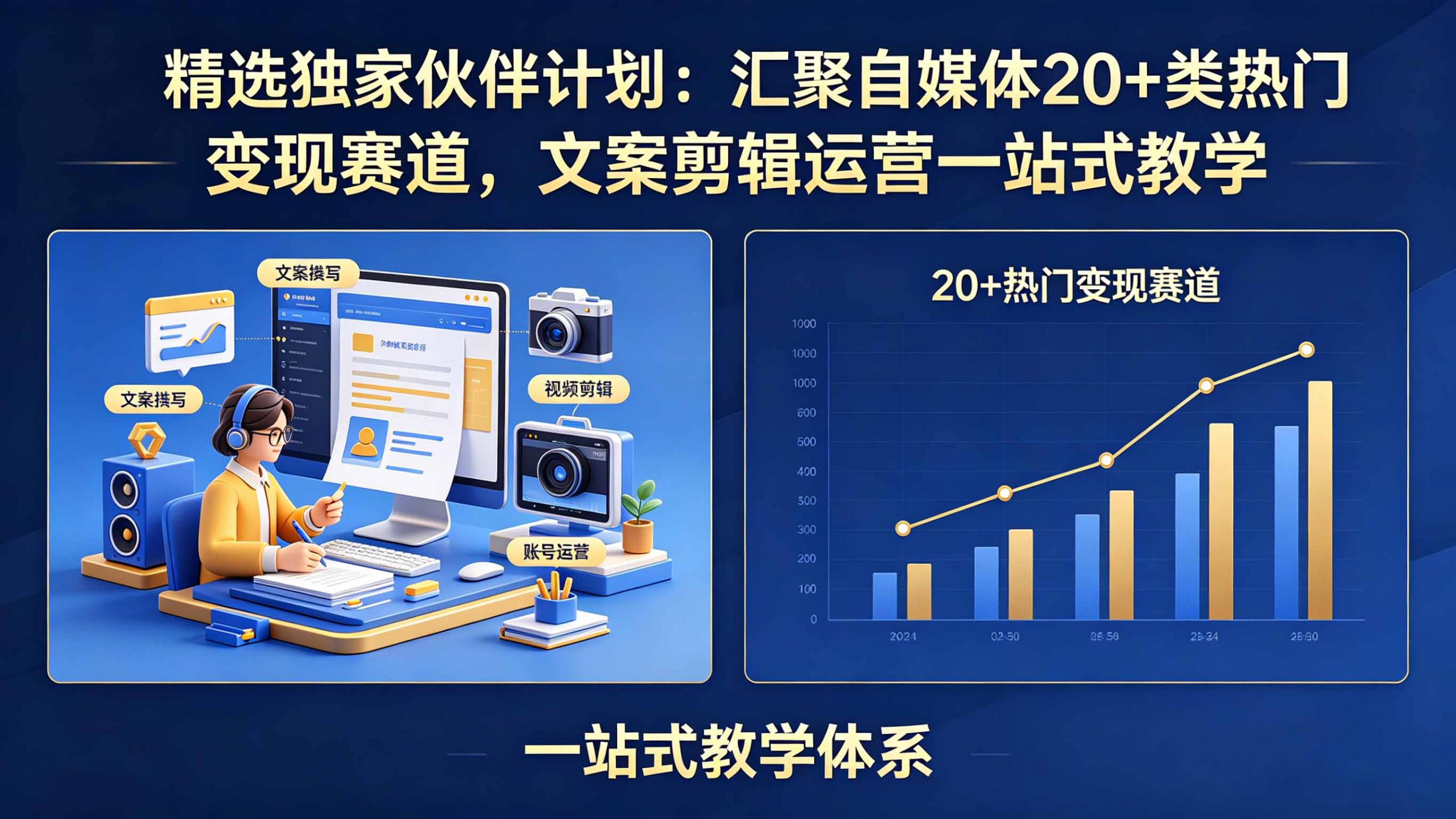 精选独家伙伴计划：汇聚自媒体20+类热门变现赛道，文案剪辑运营一站式教学-万象聊项目