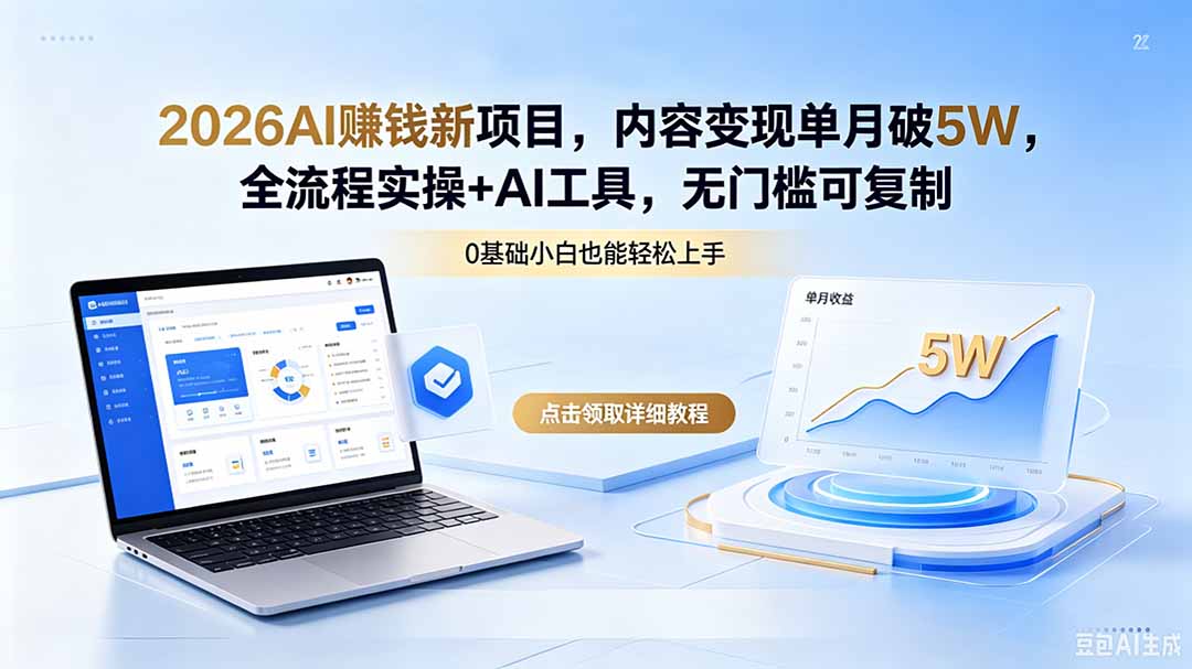 2026AI赚钱新项目，内容变现单月破5W，全流程实操+AI工具，无门槛可复制-万象聊项目