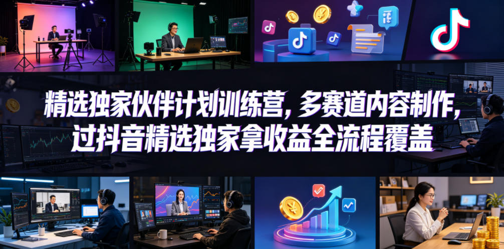 小豁食堂精选独家伙伴计划训练营，多赛道内容制作，过抖音精选独家拿收益全流程覆盖-万象聊项目