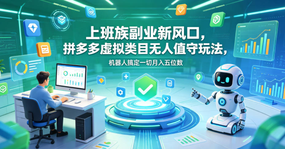 上班族副业新风口，拼多多虚拟类目无人值守玩法，机器人搞定一切月入五位数【揭秘】-万象聊项目