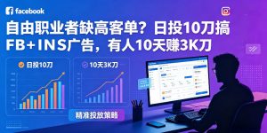 自由职业者缺高客单?日投10刀搞FB+INS广告,有人10天赚3K刀!【原创双语字幕】-万象聊项目