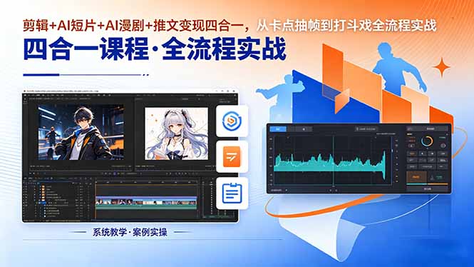 剪辑+AI短片+AI漫剧+推文变现四合一，从卡点抽帧到打斗戏全流程实战-万象聊项目