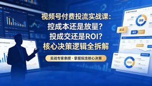 视频号付费投流实战课-5月：控成本还是放量？投成交还是ROI？核心决策逻辑全拆解-万象聊项目