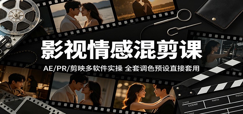 影视情感混剪课：AE/PR/剪映多软件实操，全套调色预设直接套用-万象聊项目