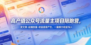 高产值公众号流量主项目陪跑营，发文章-起播放量-收益直接产生，一篇爆文收益1k+-万象聊项目
