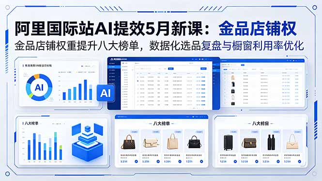 阿里国际站AI提效5月新课：金品店铺权重提升八大榜单，数据化选品复盘与橱窗利用率优化-万象聊项目