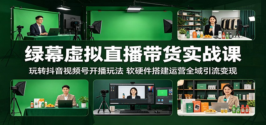 绿幕虚拟直播带货实战课：玩转抖音视频号开播玩法，软硬件搭建运营全域引流变现-万象聊项目