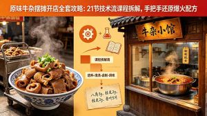原味牛杂摆摊开店全套攻略：21节技术流课程拆解，手把手还原爆火配方-万象聊项目