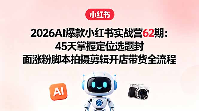 2026AI爆款小红书实战营62期：45天掌握定位选题封面涨粉脚本拍摄剪辑开店带货全流程-万象聊项目