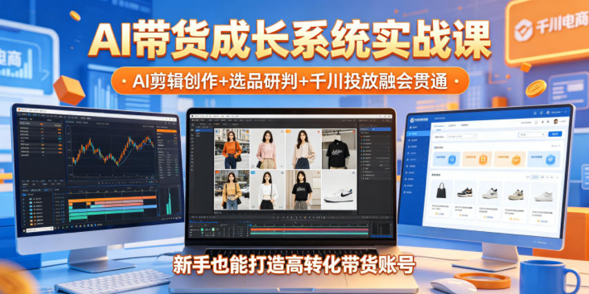AI带货成长系统实战课，AI剪辑创作+选品研判+千川投放融会贯通，新手也能打造高转化带货账号(更新2026年)-万象聊项目