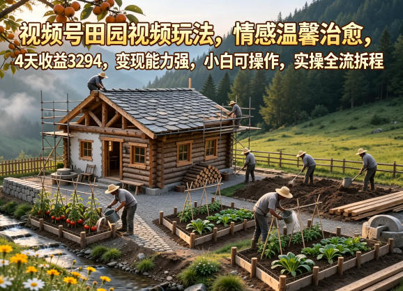 视频号田园视频玩法，情感温馨治愈，4天收益3294，变现能力强，小白可操作，实操全流程拆解-万象聊项目