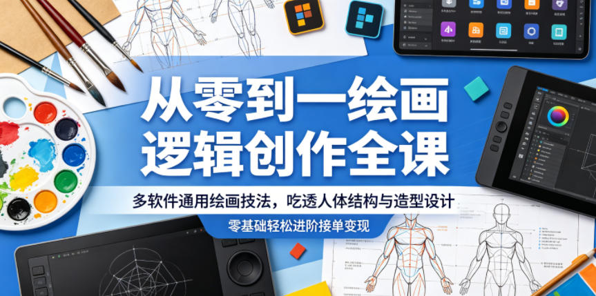 从零到一绘画逻辑创作全课，多软件通用绘画技法，吃透人体结构与造型设计，零基础轻松进阶接单变现-万象聊项目