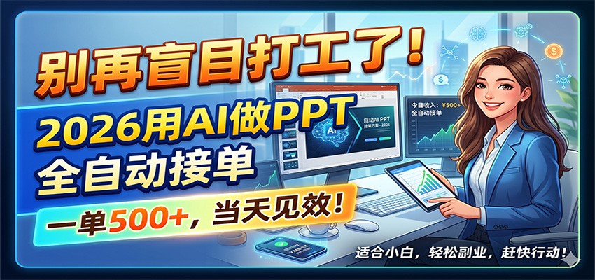 别再盲目打工了！2026用AI做PPT全自动接单，一单5张+，当天见效！-万象聊项目