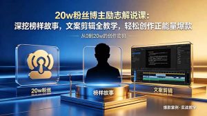 20w粉丝博主励志解说课：深挖榜样故事，文案剪辑全教学，轻松创作正能量爆款-万象聊项目