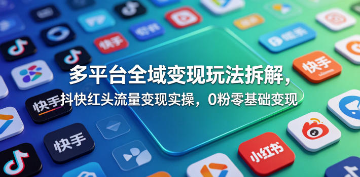 多平台全域变现玩法拆解，抖快红头流量变现实操，0粉零基础变现-万象聊项目