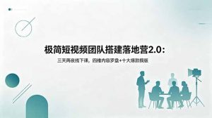 极简短视频团队搭建落地营2.0：三天两夜线下课，四维内容罗盘+十大爆款模版-万象聊项目