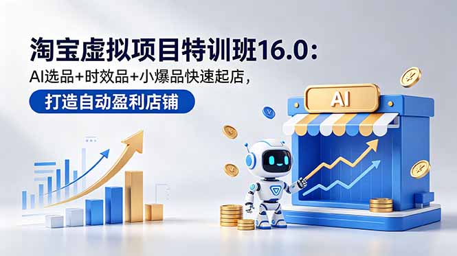 淘宝虚拟项目特训班16.0：AI选品+时效品+小爆品快速起店，打造自动盈利店铺-万象聊项目