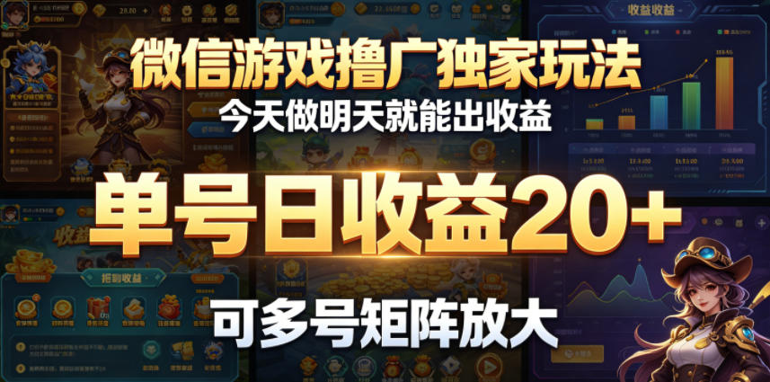 微信游戏撸广独家玩法，今天做明天就能出收益，单号日收益20+，可多号矩阵放大-万象聊项目