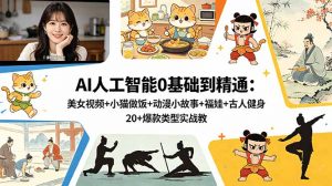 AI人工智能0基础到精通：美女视频+小猫做饭+动漫小故事+福娃+古人健身，20+爆款类型实战教学-万象聊项目