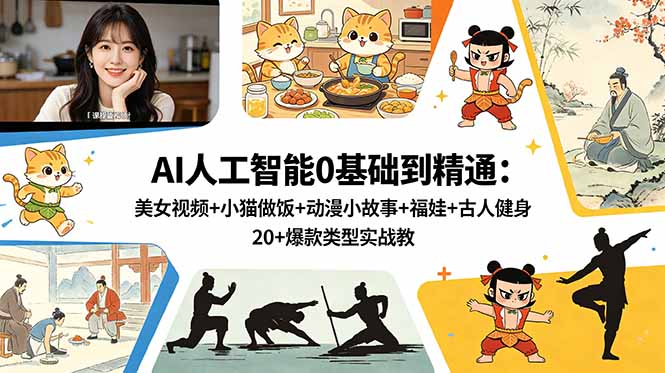 AI人工智能0基础到精通：美女视频+小猫做饭+动漫小故事+福娃+古人健身，20+爆款类型实战教学-万象聊项目