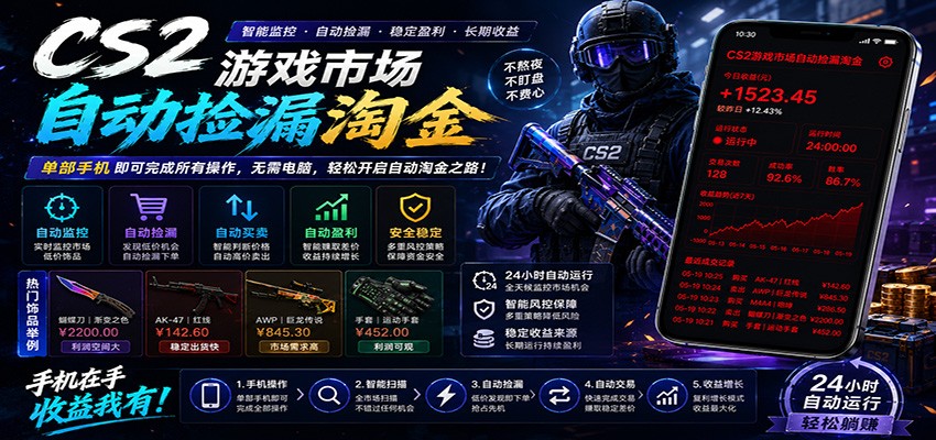 CSGO挂机捡漏项目通过利用游戏饰品交易机制，结合薄凉软件辅助捡漏，实现盈利-万象聊项目
